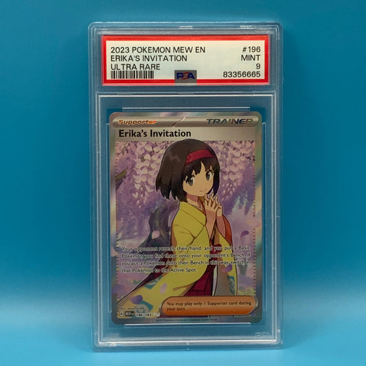 Trading card in protective packaging on a blue background