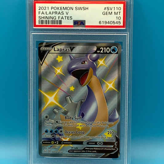 Trading card in protective packaging on a blue background